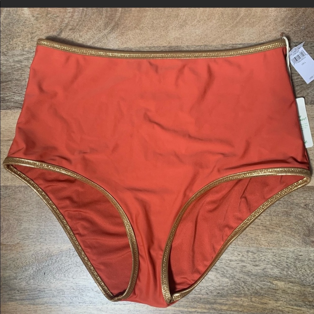 Aerie Metallic gold orange high waist swim bottom
